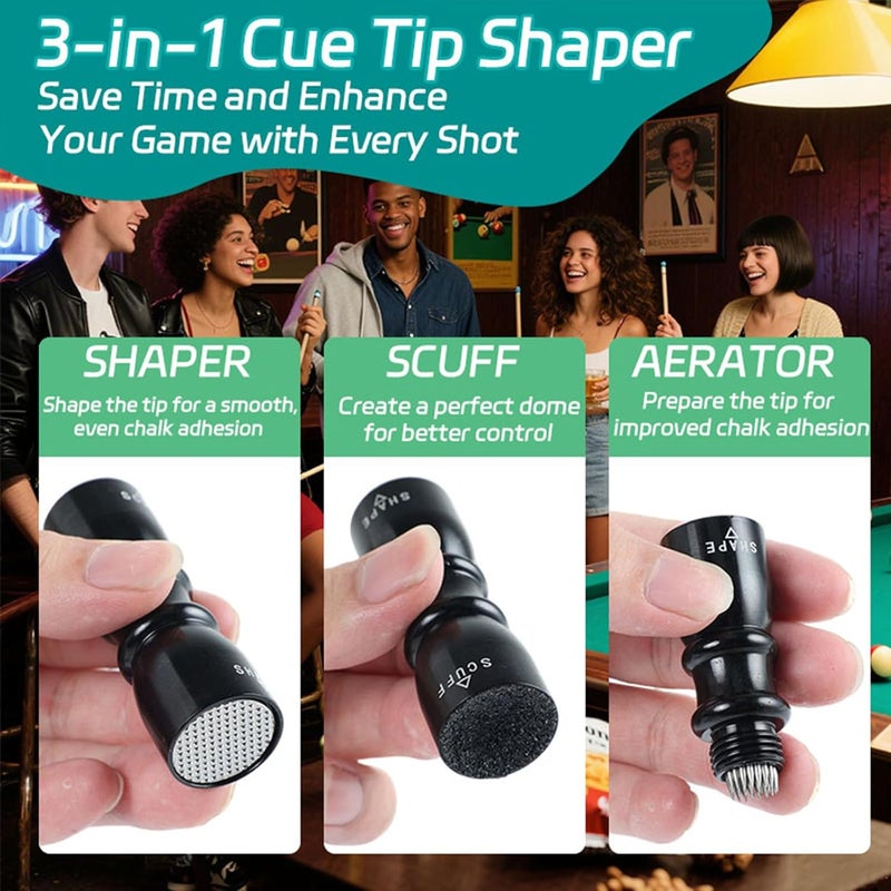 VortecSys Pool Cue Tip Tools, Premium 3-in-1 Billiard Cue Tip Shaper, Compact Billiards Pool Accessories & Tip Repair Kit, Gifts for Husbands and Friends (Black) - Image 5
